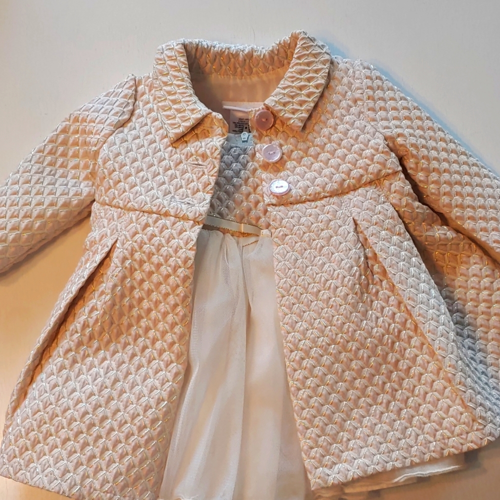 Pink, cream and gold baby dress and jacket